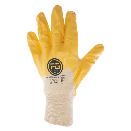 GU4000 - Guanto in maglia di cotone jersey grigia spalmato in gomma NBR giallo